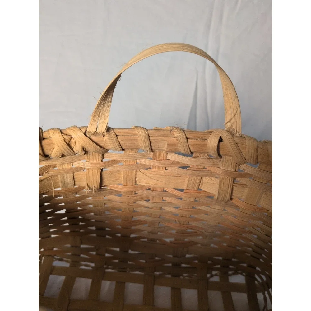 Vintage Handwoven Primitive Gathering Basket with Bentwood Handle | Rustic